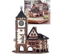 Midene Collection Villages et Maisons en céramique - Miniature de collection de Schwabentor historique à Fribourg, Allemagne - Porte-encens cône R347