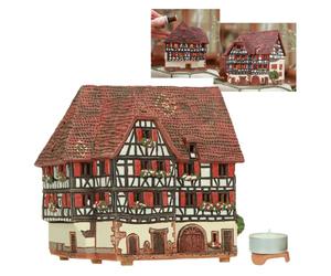 Midene Maison lumineuse aromatique en céramique, fabriquée à la main, miniature artistique, ancienne maison à colombages historique à Obernai, Alsace, B256AR