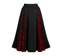 Midi Jupe gothique plissée avec dentelle - Taille haute - Jupe plissée - Taille haute - Ourlet spacieux - Décontractée - Rétro - Tendance - Élégante - Longue jupe parapluie, Noir , XL