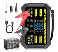 MidingChai Booster Batterie Voiture avec Gonfleur, 12V Demarreur Batterie Voiture avec Gonfleur Pneus 150PSI, 29600mWh Jump Starter Multifonctionnel, Lampe Torche Intégrée, Charge Rapide 18W