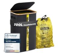 MidingChai Support stable pour sac poubelle jaune avec fenêtre transparente 100 l, support pour sacs jaunes, porte-sacs poubelles avec couvercle, cuisine, grand