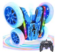 MidiVix Voiture télécommandée 4WD RC rotative à 360° avec feux latéraux et phares, 2,4 GHz, double face, avec spray, voiture jouet RC Drift et cadeaux pour enfants (bleu)