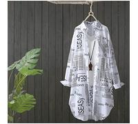 MIDJ Chemise À Manches Longues pour Femmes,Chemise Longue pour Femme Chemisier Décontracté Journal Noir Blanc Cardigan Chemise À Manches Mi-Longues Tunique Vintage Lettre Bouton Poche Col en V Chemis