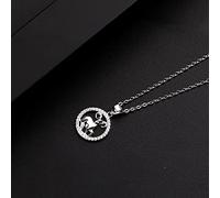 MIDJ Collier Argent, S925 Sterling Silver Zodiac Collier Argent Pendentif Rond Collier CZ Zodiac Collier Bélier Astrologie Collier Unique Élégant Bijoux Cadeau De Noël Dames Filles Hommes