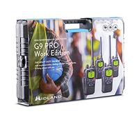 Midland - 4 Talkie Walkie Longue Portée 10Km Professionnel G9 Pro Work Edition 101 Canaux (36 PMR446/69 LPD), Récepteur Radio Émetteur sans Licence, IPX4 Étanche, Autonomie 18H et Piles Rechargeables