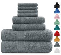 Midland Bedding Lot de 8 serviettes en coton - 4 débarbouillettes/serviettes pour le visage, 2 serviettes de bain et 2 essuie-mains pour salle de bain - 400 g/m² - Gris