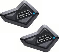 Midland - Intercom Moto Duo ECE2206 New BT Mini Twin, Écouteurs Bluetooth sans Fil Casque Moto Étanche Waterproof, Portée 500m, Autonomie 8H, Anti Bruit Compatible avec TFT GPS Smartphone, 4 Personnes