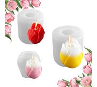 Midnadiy 3 Pièces Tulipes Moule en Silicone, Souple Moule Silicone Fleur avec Surface Lisse, Facile à démouler, Pour la Cire de Soja, la cire d'abeille, l'aromathérapie, les Savons Artisanaux