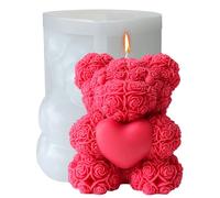 Midnadiy 3d Ours Moules en Silicone, Rose Ours Bougie Moule, Fleur Ours Bougie Moule en Silicone, Moules de Coulée, Moules à Bougie Diy pour Savons Faits Maison, Cadeaux de la Saint-Valenti (GRAND)