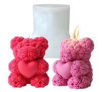 Midnadiy 3D silicone ours moule, rose ours bougie moule, silicone ours fleur bougie moule, moule de fonderie, maison savon bougie moule, cadeau de Saint Valentin, cadeau d'anniversaire (Grand)