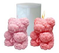 Midnadiy 3D silicone ours moule, rose ours bougie moule, silicone ours fleur bougie moule, moule de fonderie, maison savon bougie moule, cadeau de Saint Valentin, cadeau d'anniversaire (Grand)