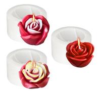 Midnadiy Lot de 3 moules à bougies en silicone, en forme de rose, parfaits pour la fabrication de bougies parfumées faites à la main, de glaçons, de fleurs de rose, de savons, de plâtre, de résine et