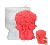 Midnadiy Moule à bougie 3D en silicone - Motif : ours, fleurs - Ours en peluche - Moule en silicone - Moule à bougie DIY pour savons faits maison - Cadeau de Saint-Valentin