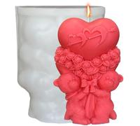 Midnadiy Moule à bougie en silicone 3D - En forme d'ours d'amour - Ours en peluche - Moule en silicone - Moule à bougie DIY pour savons faits maison - Cadeau de Saint-Valentin