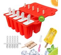 Midnadiy Moule a Glace, Glace a Leau avec 10 Cavités Faciles à Détacher, Poignée à Rebord pour une Prise en Main Facile, Moules en Silicone sans BPA (Rouge)