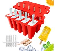 Midnadiy Moules à Esquimaux en Silicone avec Bâtonnets - Ensemble de Moules à Esquimaux à 10 Cavités, Moule Facile à Démouler pour Glace, Sans BPA (Rouge)