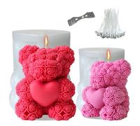 Midnadiy Moules en Silicone Ours 3D, 2 pièces Moule à Bougie Ours Rose, Moule en Silicone Bougie Ours Fleur, Moules à Couler, Moules à Bougie DIY pour Savons Faits Maison, Cadeaux pour(S+M)
