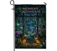 Midnight Greenhouse Drapeau de jardin magique Halloween 30,5 x 45,7 cm