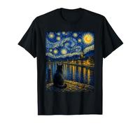 Midnight Muse Chat Noir inspiré de Van Gogh Riverside Art T-Shirt