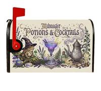 Midnight Potions and Cocktails Couverture magnétique pour boîte aux lettres | Illustration gothique fantaisie, couverture de boîte aux lettres, thème potion mystique, couverture magnétique de boîte aux