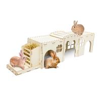 Midollarle Château de lapin en bois extra large avec 3 maisons, maison pour lapin en bois et cachette avec mangeoire à herbe, clapier d'intérieur pour hamster, cochon d'Inde, chinchilla furet