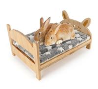 Midollarle Grand lit en Bois pour Lapin avec Tapis Doux, lit Pliable 2 en 1 pour Lapin, Cochon d'Inde, Hamster, Furet, Chinchilla, Chaton, Chiot endormi - Lit Amovible pour Petit Animal