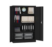 Midori Classeur Armoire métallique 140 x 90 x 40 cm en Noir | Armoire en Acier verrouillable avec Serrure à Cylindre | Armoire de Bureau mi-Hauteur à Doubles Portes