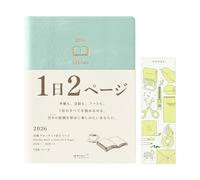 Midori Hibino Carnet 2026, A6, édition limitée quotidienne, marque-page inclus, bleu vert 22400006 (à partir de décembre 2025)