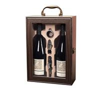 MiDube Coffret Cadeau en Bois pour 2 Bouteilles de Vin, marron - Avec Couteau de Sommelier, Verseur et Anneau Anti-goutte, 34.9 x 24.6 x 10.5 cm