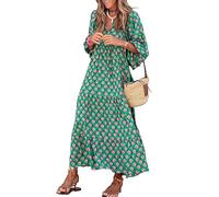 miduo Longue Robe d'été décontractée avec col en V et Manches mi-Longues pour Femmes, Coupe Ample, Motif géométrique bohème, Taille M