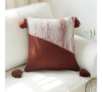MiDuoHU Coussin tricoté avec Pompon, Coussin décoratif carré bohème Bicolore 45 x 45 cm pour la décoration intérieure Design canapé Chambre Voiture Floral extérieur(Brown)