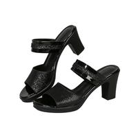 MiDuoHU Sandales pour femme à bout ouvert, à enfiler, à talon moyen, à bout ouvert, de soirée, type mules(Black,37 EU)