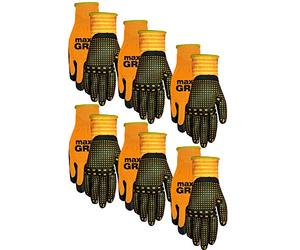 Midwest Gloves & Gear 94P06-LX-00 Grip 6 Pack Men's Max Performance Glove, Orange- Fits Large-XL