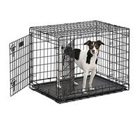 MidWest Homes for Pets 730UP Cage pour chien Ultima Pro Series de 76,2 cm ; cage pour chien pliante en métal à double porte avec panneau de séparation, pieds à roulettes protégeant le sol