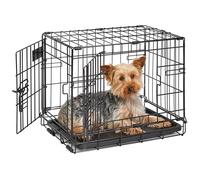 MidWest Homes for Pets Modèle 1518DD Cage pour chiens iCrate 45,72 cm, modèle amélioré, double porte, comprenant un plateau étanche, des pieds protégeant le sol, Noir