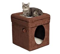 MidWest Homes for Pets "The Original" Curious Cat Cube Modèle 137-BR Maison pour chat, Refuge pour chat en imitation daim marron et peau de mouton synthétique