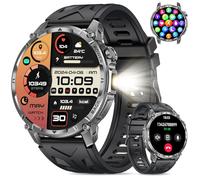Miecgth Montre Connectée Homme, 1,7'' Militaire Smartwatch avec Appel Bluetooth LED Lampe Torche 100 Ciel Veille Cardiofréquence 120+ Modes Sport Analyse Sommeil IP68 Fitness Android iOS (Silicone)