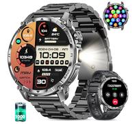 Miecgth Montre Connectée Homme, 1,7'' Militaire Smartwatch avec Appel Bluetooth LED Lampe Torche 100 Ciel Veille Cardiofréquence 120+ Modes Sport Analyse Sommeil IP68 Fitness Android iOS (Acier Noir)