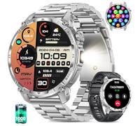 Miecgth Montre Connectée Homme, 1,7''Militaire Smartwatch avec Appel Bluetooth LED Lampe Torche 100Ciel Veille Cardiofréquence 120+Modes Sport Analyse Sommeil IP68 Fitness Android iOS (Acier Argenté)