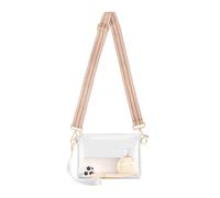 Mieeba Sac à bandoulière transparent approuvé par les stades, avec fermeture éclair et dragonne pour concert, sport, Blanc/marron