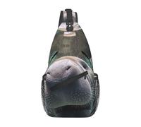 MIEKGPS Crazy Save Manatee Sac à dos à bandoulière avec imprimé Manatee pour le sport, la randonnée, sac à dos à bandoulière pour homme et femme, noir, taille unique