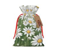 MIEKGPS Sacs cadeaux réutilisables en tissu avec cordon de serrage Motif marguerites blanches