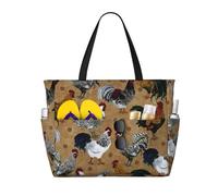 MIEKGPS Shine Rooster Grand sac fourre-tout de voyage et de plage pour femme - Léger et imperméable - Noir - Taille unique