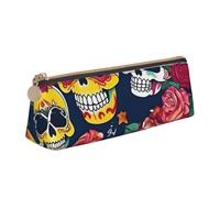 MIEKGPS Sucre et crânes et fleurs imprimé personnalisé en cuir trousse à crayons sac maquillage cosmétique titulaire pochette papeterie sac