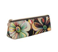 MIEKGPS Trousse à crayons en cuir personnalisée avec impression de trois fleurs pour maquillage, cosmétiques, papeterie