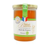 MIEL BESACIER - Miel de fleurs bio au parfum délicat de champs en fleurs, récolté avec soin depuis 1905, pot en verre de 500 g, hommage au terroir français - Lot de 2