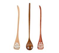 Miel Dopper Sleven - Cuillère Tubulaire à Manche Longue en Bois 3 Pièces | Pipe à Café Réutilisable Plongeur de Service pour Fête Mariage Pique-nique en Plein Air