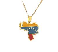 MIELEU Collier pendentif Venezuela Carte Drapeau Pendentif Collier Vénézuélien Carte Chaîne Femmes Bijoux Halloween Mode Party Bijoux Cadeau
