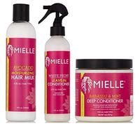 Mielle Organics Lait capillaire hydratant à l'avocat 8oz, revitalisant sans rinçage pivoine blanche 8oz et huile de Babassu et revitalisant à la menthe profonde 8oz