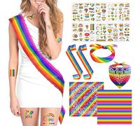 Mienocol Ensemble de 14 pièces Rainbow Pride - Écharpe arc-en-ciel Gay Pride LGBT - Bandana arc-en-ciel - Parade lesbienne - Foulard carré et amour
